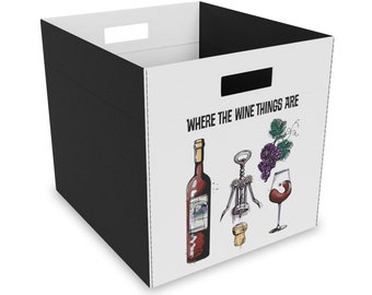 Wine Art Felt Storage Cube; Wine Lovers Foldable Storage for Car Accessories, Laundry, Mudroom or Shelving; Wine Decor Felt Basket