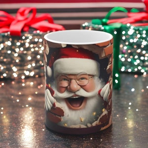 Happy Santa Claus Mug, Cute Christmas Mug, Christmas Gift for Friend or Coworker, Holiday Mug, Xmas Present, 11oz
