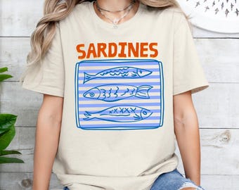 Sardines Shirt, Retro Graphic Tee, Vintage Sardine, Coastal Aesthetic, Travel Shirt, Fish Shirt, Tinned Fish Shirt