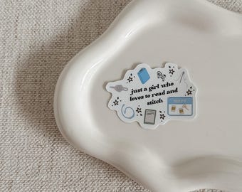 NDLPT Sticker Bookish Sticker Glossy or Matte Waterproof Needlepoint Sticker Needlepoint Just a girl who loves to read and stitch sticker