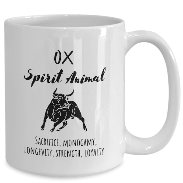 Ox spirit animal gift idea, 11 or 15 oz ceramic mug, ox totem gift, native american meaning ox