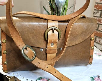 Vintage Brown Leather Heritage Tandy Bag with Brass Grommets Boho Handmade