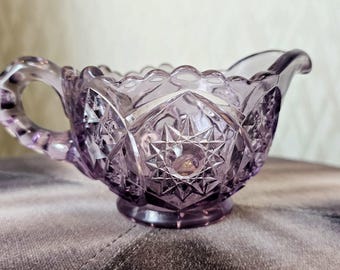 Vintage pressed glass creamer Amethyst diamond and star McKee Glass