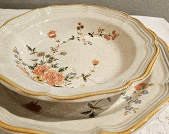 Mikasa Garden Club Stoneware Dinner Plates (Set of Two) – Floral Embossed Scalloped Edge