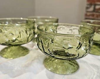 Anchor Hocking Lido Sherbets Milano Green Champagne Coupes Set 4