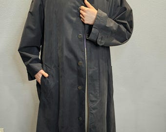 Full Length Trench Coat Neiman Marcus Drizzle Charcole Black Overcoat Unisex
