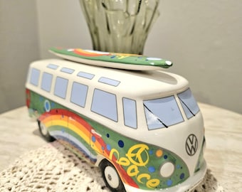 Volkswagen Love Bus Rainbow Piggy Bank with Surfboard BRISA Collection Ceramics