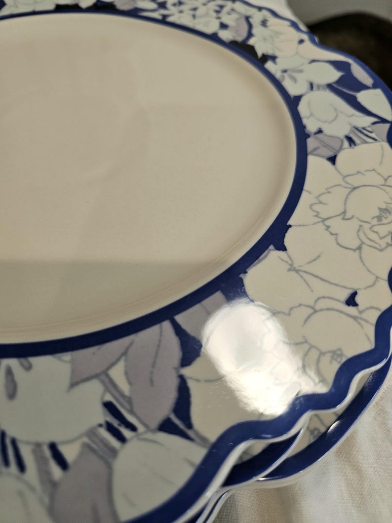 Anthropologie Dinner Plates Floral Blue and White Stoneware Scalloped Edges Set4 image 7