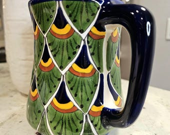 Colorful Talavera Mug Mexican Pottery Hand-Painted Artisan Peacock Design