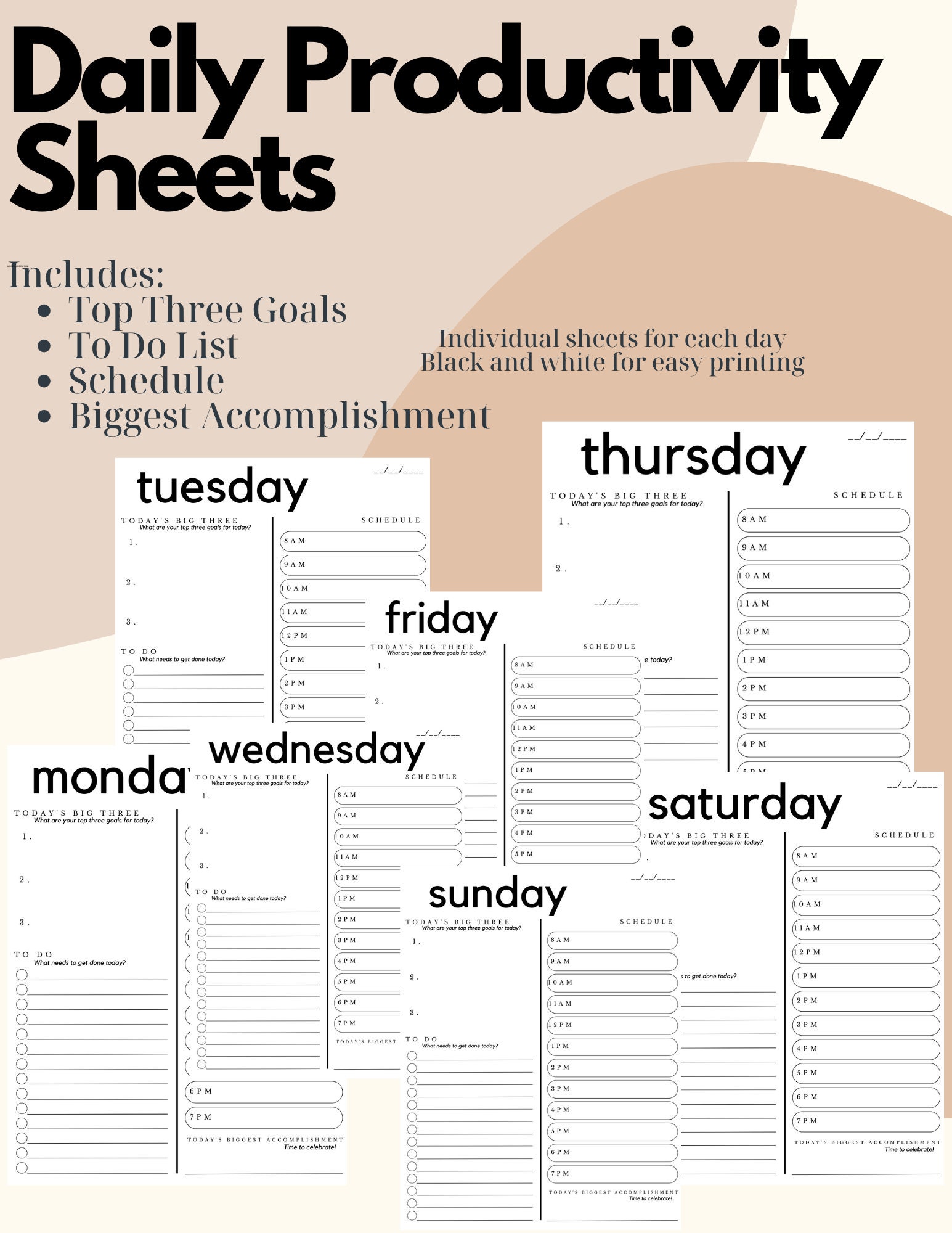 Daily Productivity Sheets - Etsy
