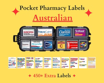 Australische zakapotheeklabels, afdrukbare pillendooslabels, meer dan 400 pillabels, Canva-sjabloon