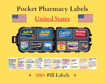 US Pocket Pharmacy Labels, Printable Pill Case Labels, Apothecary Labels, Pill Box Organizer, Travel Pill Case Labels, Medicine Stickers