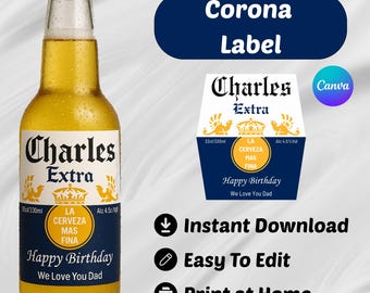 Personalized Corona Beer Label Canva Template, Printable Beer Tag, Editable Bottle Label, Birthday and Graduation Gift, Special Surprise