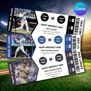 Bearbeitbare Baseball-Karte - Vorlage, Benutzerdefinierte Gefälschte Baseball-Karte - Vorlage, druckbare Sportkarte, Baseballspiel Stub, Bearbeitung mit Canva