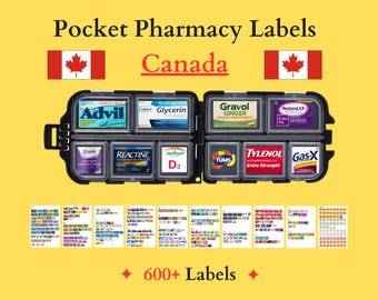 Ca Pocket Pharmacy Labels, Printable Pill Case Labels, Pill Box Organizer, Travel Pill Case Labels, Medicine Stickers, Canva Template