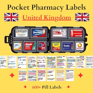 UK Pocket Pharmacy Labels, Printable Pill Case Labels, Pill Box Organizer, Travel Pill Case Labels, Medicine Stickers, Canva Template