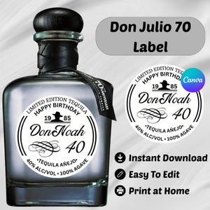 Personalized Don Julio 70 Label Canva Template, Custom Tequila Bottle Label, Printable Tequila Label, Perfect Graduation Gift for Her