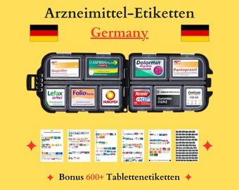 De Taschenapotheke-Etiketten, druckbare Pillendosen-Etiketten, Pillenbox-Organizer, Reise-Pillendosen-Etiketten, Medikamentenaufkleber