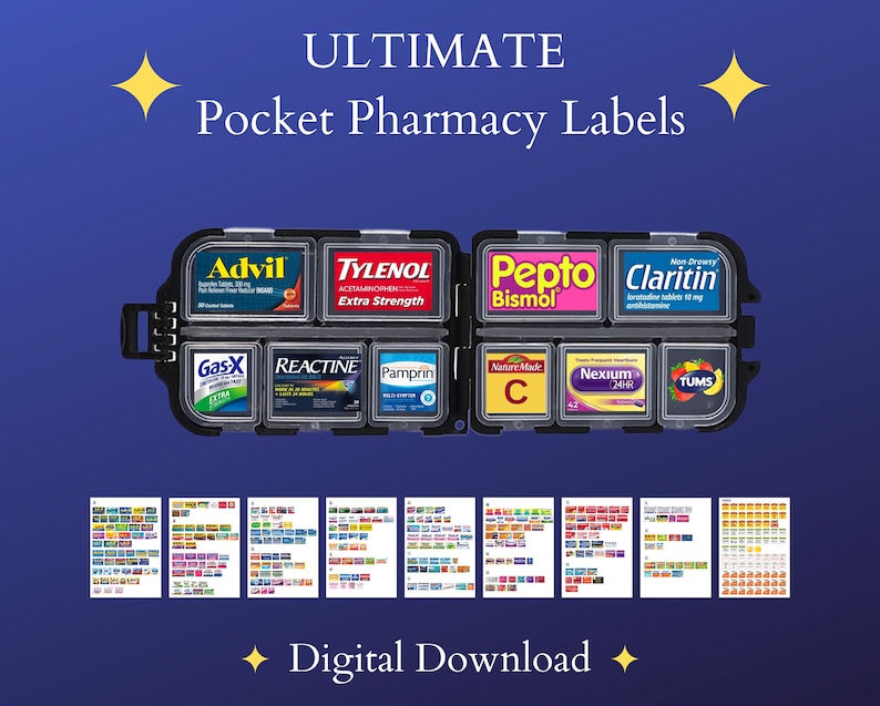 Ultimate Pocket Pharmacy Labels, Printable Pill Case Labels, Over 400 Pill Labels, Pill Organizer, Canva Template image 1