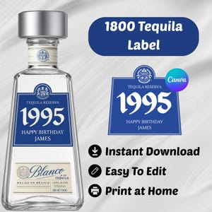 Printable Personalized 1800 Tequila Label, Editable Alcohol Label Canva Template, Special Gift For Birthdays and Celebrations