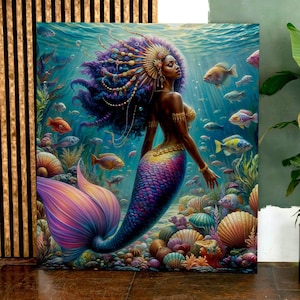 Black Mermaid Art: Ocean Queen Digital Print (Downloadable)