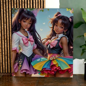 African American Anime, Animecore Aesthetic, Black Cartoon Characters, Cute Brown Girl Friends, Colorful Digital Art Download, Kawaii Manga