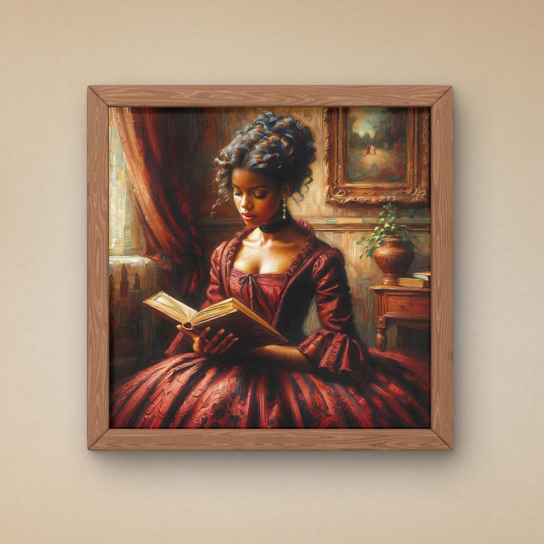 Victorian Black Woman Painting, African American Reading Art Print ...