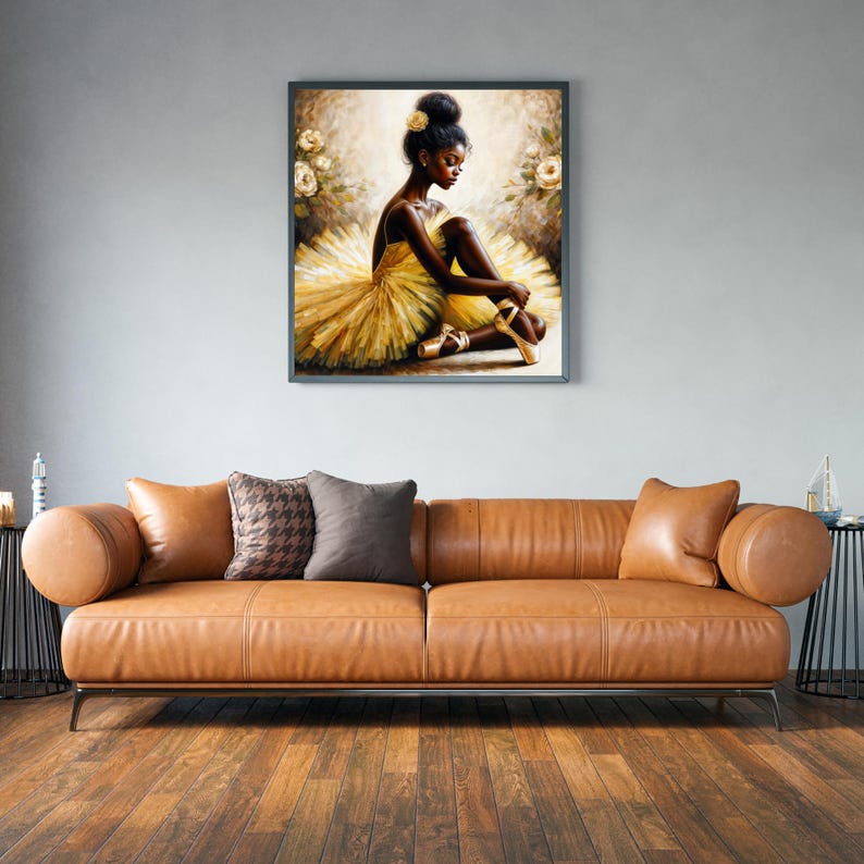 Black Ballerina Portrait Printable | Yellow Tutu and Flowers Painting ...