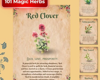 101 Witch's Herb Cards • Magical Properties and Uses for Spells, Rituals & Healing • Herbal Correspondences Guide for Witches • Printable