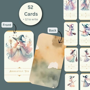 Jeu de cartes Oracle : la princesse sorcière Oracle • Cartes de clarification oui/non et plus encore • Jeu de cartes imprimable • Motifs sorcières aquarelle • Imprimable à faire soi-même