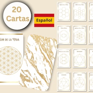 Cartas de Geometría Sagrada • 20 Símbolos en 3 Estilos y Tamaños • Minimalistas en Dorado/Blanco - Baraja para Imprimir • DIY Descargable