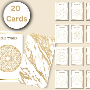 Mazzo di carte di geometria sacra • 20 simboli in 3 stili e dimensioni • Stampe artistiche minimaliste in oro/bianco • Mazzo stampabile • Stampabile fai da te