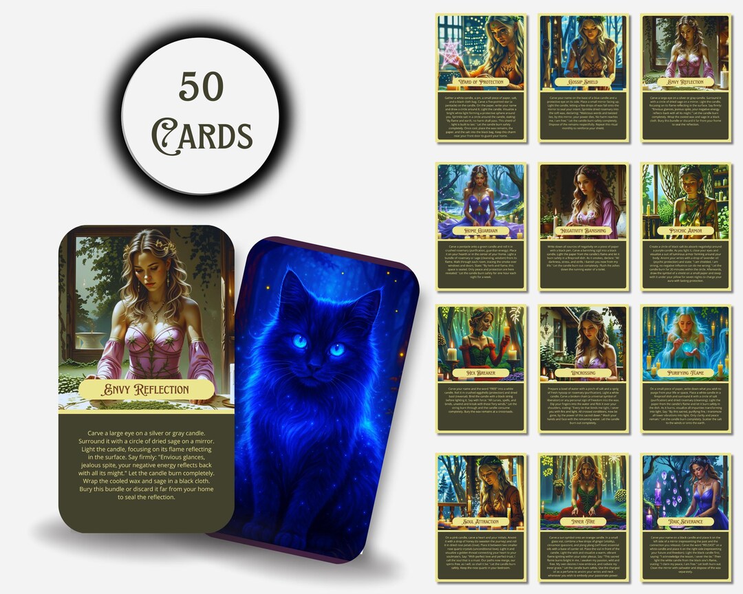 50 Printable Candle Spell Cards Includes Free Gift Guide Instant