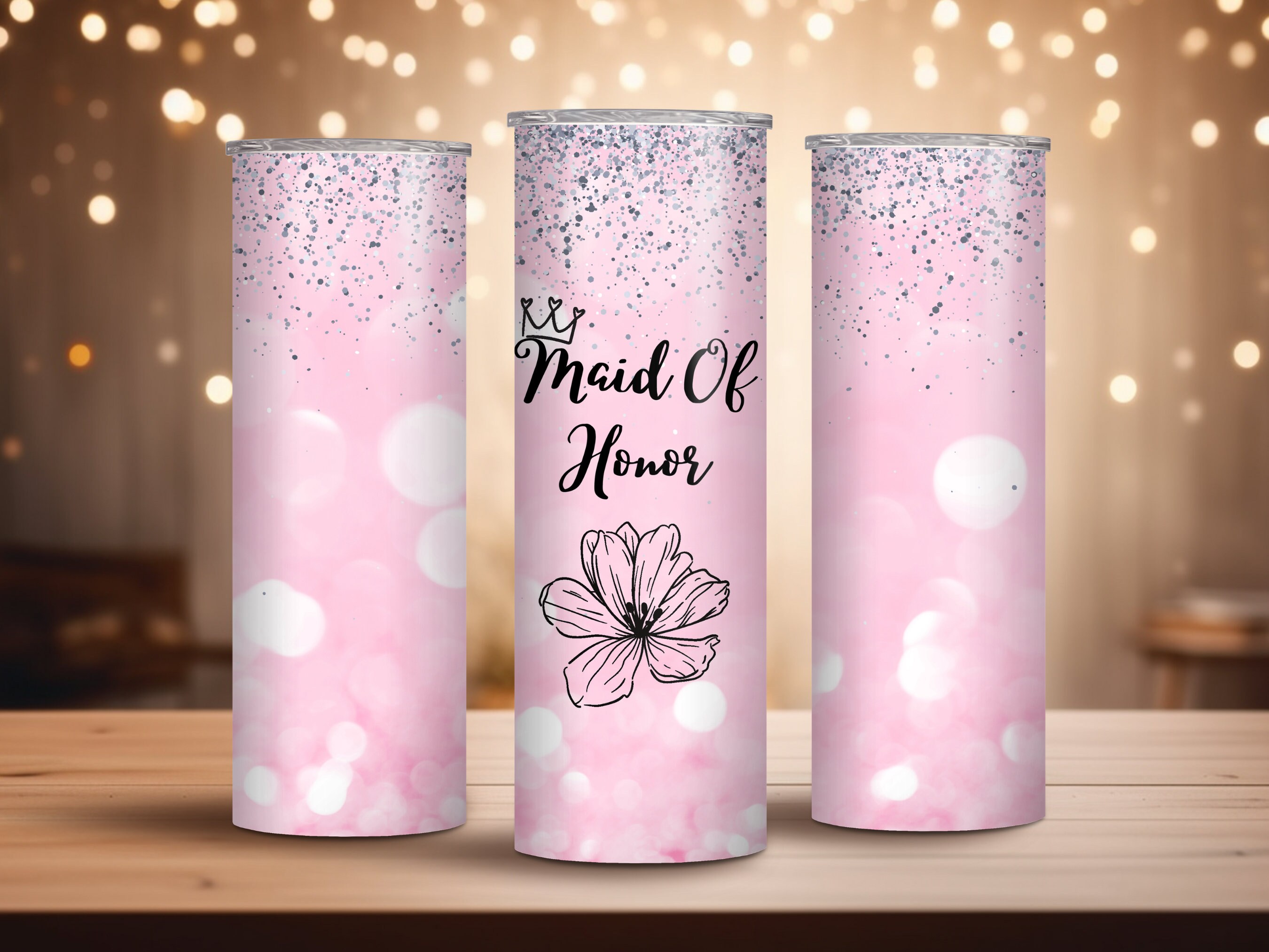 Bridal Party Tumbler Designs, Set of 3, 20oz Skinny Tumbler Wrap