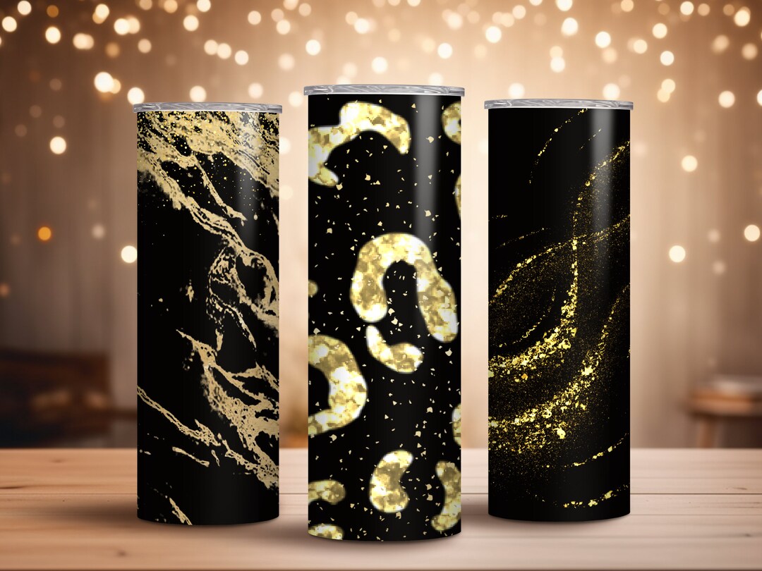 Gold Glitter Tumbler Designs, Set of 6, 20oz Skinny Tumbler Wrap