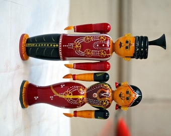 Handcrafted Wooden channapatna Bride and Groom Couple Doll Toy - Nanja and Nanji