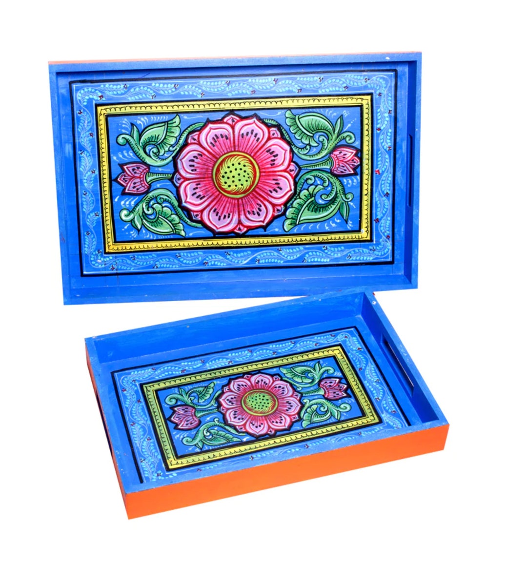 Multicolor - Traditional Pattachitra Hand Painted Akashmoni Wooden Tray (7 x 6 in) 14