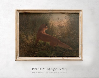 Printable Fox Painting Wall Art, Vintage Animal Print, Fox Print, Antique Painting, Rustic Wall Decor, Vintage Oil Painting Digital Download