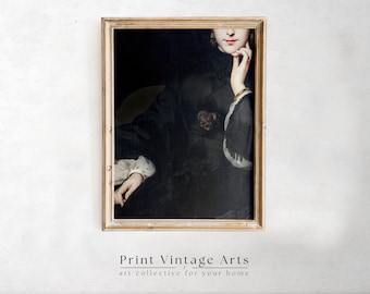 Vintage Woman Art Print, Victorian Woman Printable Wall Art, Moody Portrait Painting, Dark Academia Decor, Baroque Print Digital Download