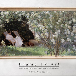 Samsung Frame TV Art Country Garden Painting, Vintage Spring Garden, Spring Wall Art Digital Download