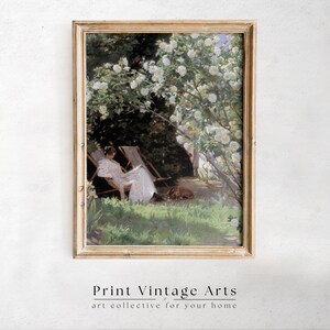 Printable French Country Garden Portrait Painting, Vintage Spring Garden Wall Art, Spring Wall Art Digital Download, Bedroom Art Print