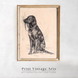 Vintage Dog Painting, Black Labrador Art Print, Antique Animal Portrait, Dog Sketch, Farmhouse Painting, Printable Art