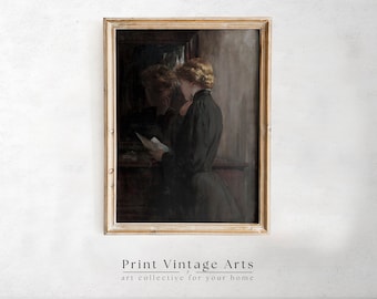 Moody Portrait Painting, Victorian Woman Printable Wall Art, Vintage Woman Art Print, Dark Academia Decor, Baroque Print Digital Download