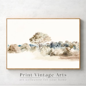 Printable Rustic Muted Landscape Painting, Vintage Neutral Wall Art, Wall Art Digital Download, Neutral Colors Oil Painting