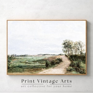 Printable Rustic Country Road Painting, Vintage Neutral Wall Art, Wall Art Digital Download, Neutral Colors Landscape Oil Painting
