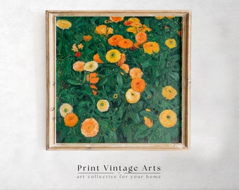 Marigold Flowers Wall Art Painting, vintage Marigolds, Printable Art Digital Download, Colorful Wall Art, Antique Flower Decor