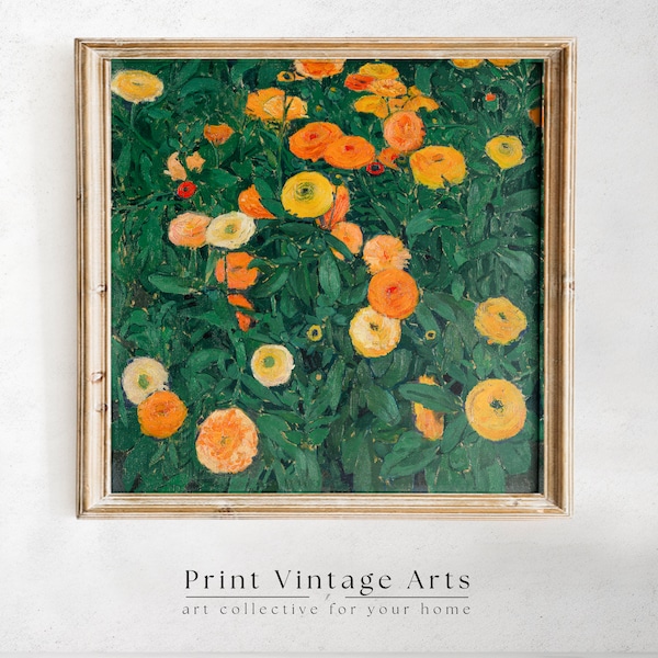 Marigold Flowers Wall Art Painting, Vintage Marigolds, Printable Art Digital Download, Colorful Wall Art, Antique Flower Decor