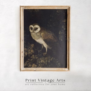 Printable Antique Owl Painting, Vintage Dark Academia Wall Art, Moody Rustic Bird Print, Animal Wall Art, Dark Art Digital Download