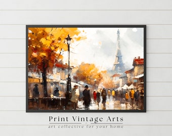 Printable Paris Eiffel Tower Landscape Oil Painting, Vintage Paris Street, Printable Art Digital Download, Wall Decor Antique