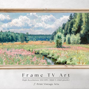 Samsung Frame TV Art Spring Meadow Painting, Vintage Spring Landscape Wall Art, Spring Wall Art Digital Download